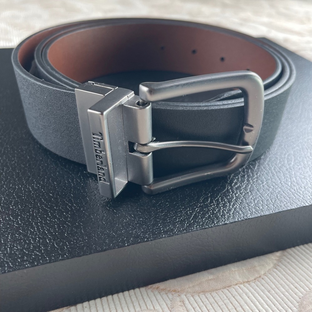 Timberland Mens Reversible Belt Black Brown Cut to Fit 32 -44 Swivel Buckle Logo